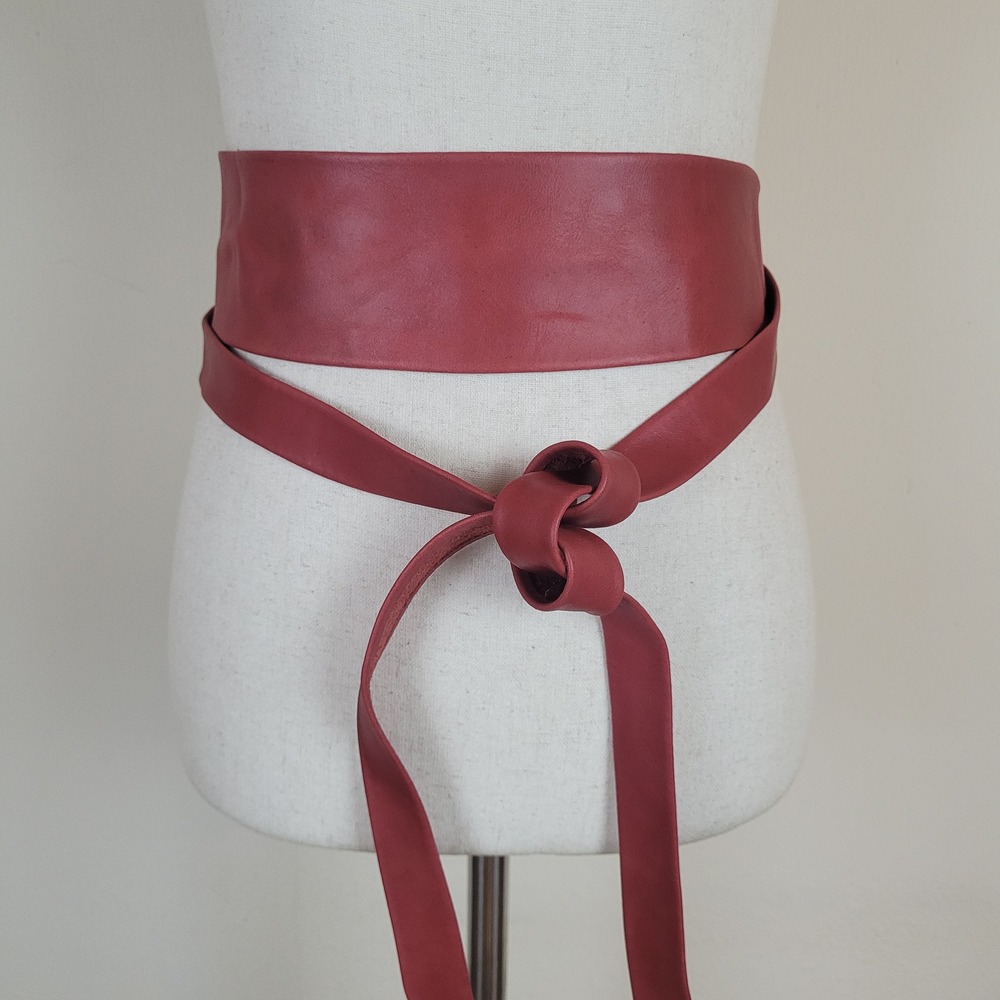 ADA Collection Belt One Size Red Leather Wrap Waist Tie Minimalist Chic Boho